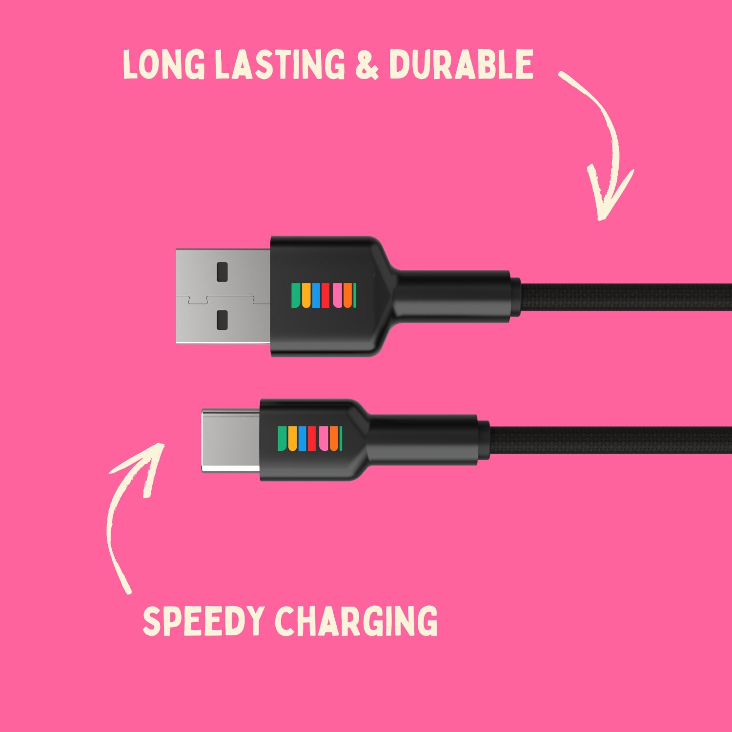 USB-A to USB-C Braided 1m Cable - Black