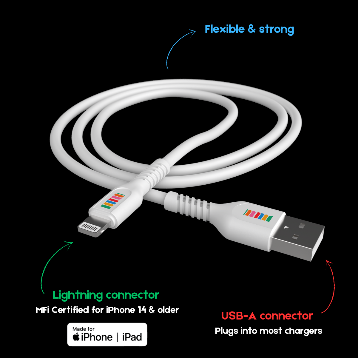 USB-A to Lightning 2m Cable - White